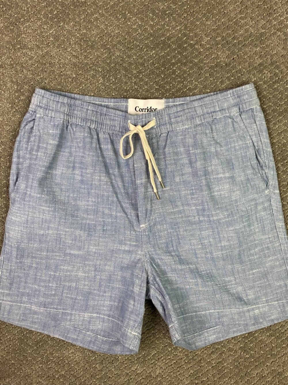 Corridor NYC Shorts Mens Medium Blue Antique Drawstring Surf Chambray